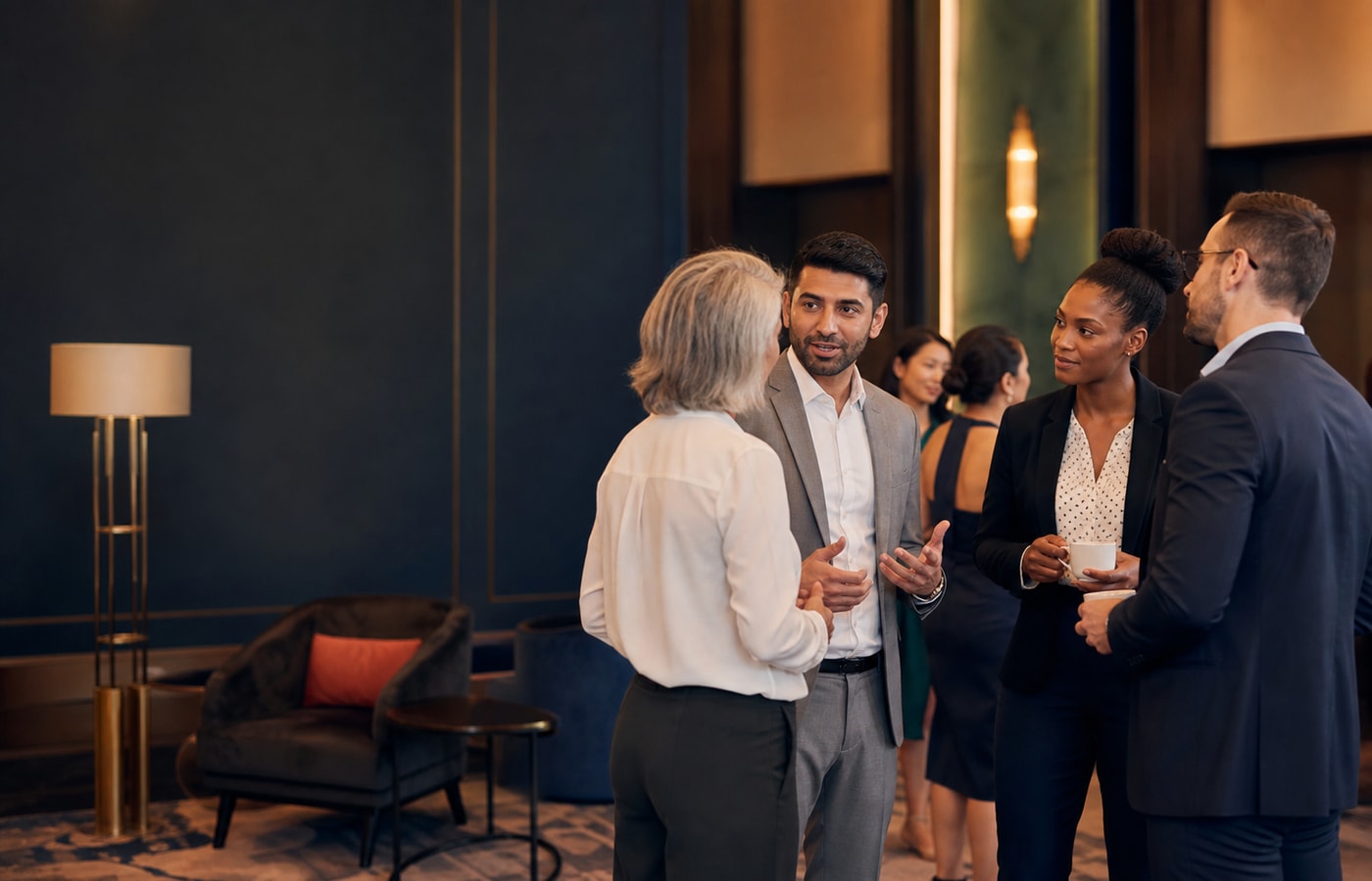 Researchers and delegates networking between sessions